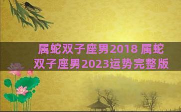 属蛇双子座男2018 属蛇双子座男2023运势完整版